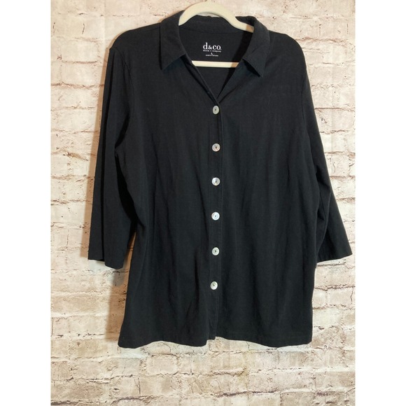 D&Co. Tops - D&Co. Top Womens Large Black Button Up Jersey Cotton Stretch Pearl Buttons